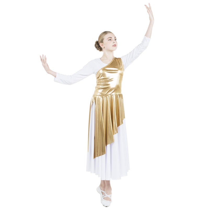 Danzcue Girlâ€™s Asymmetrical Dance Tunic Praise Dance Tunic for Girl (White Dress Not Included), Gold, Large-X-Large - Image 3
